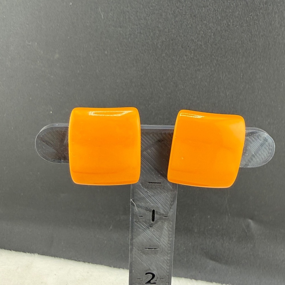 Vintage Acrylic Screw Back‎ Earrings Orange Square